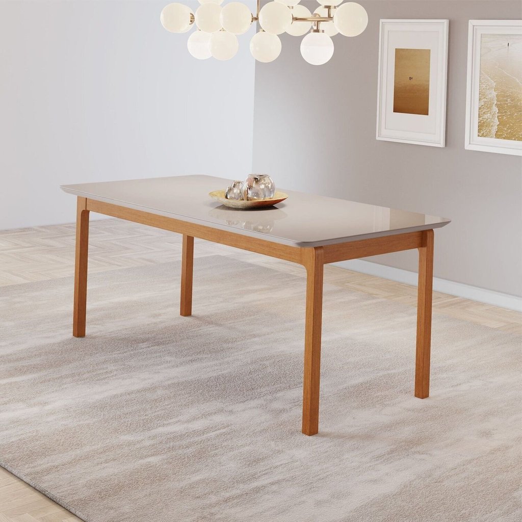 Mesa de Jantar Cativa 180cm x 90cm Retangular 6 Lugares Tampo MDF com Vidro Branco/Cinamono/Off White 180