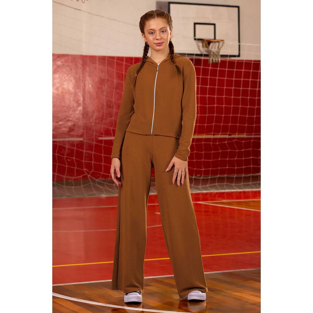 Calça Juvenil Menina Wide Leg Canelada Beats Marrom