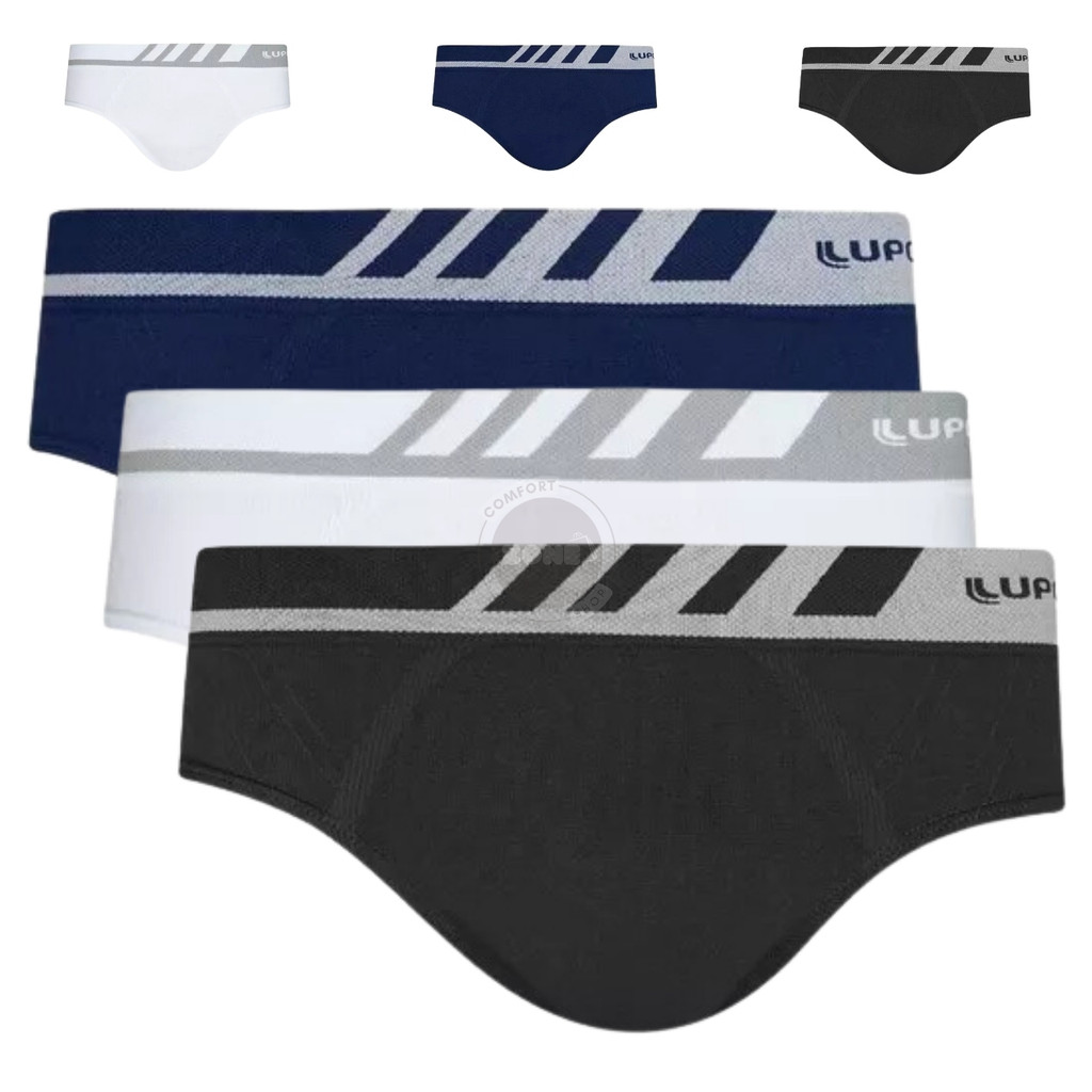 Kit 3 Cuecas Slip Lupo Adulto Microfibra Sem Costura Original Conforto (P ao XG)