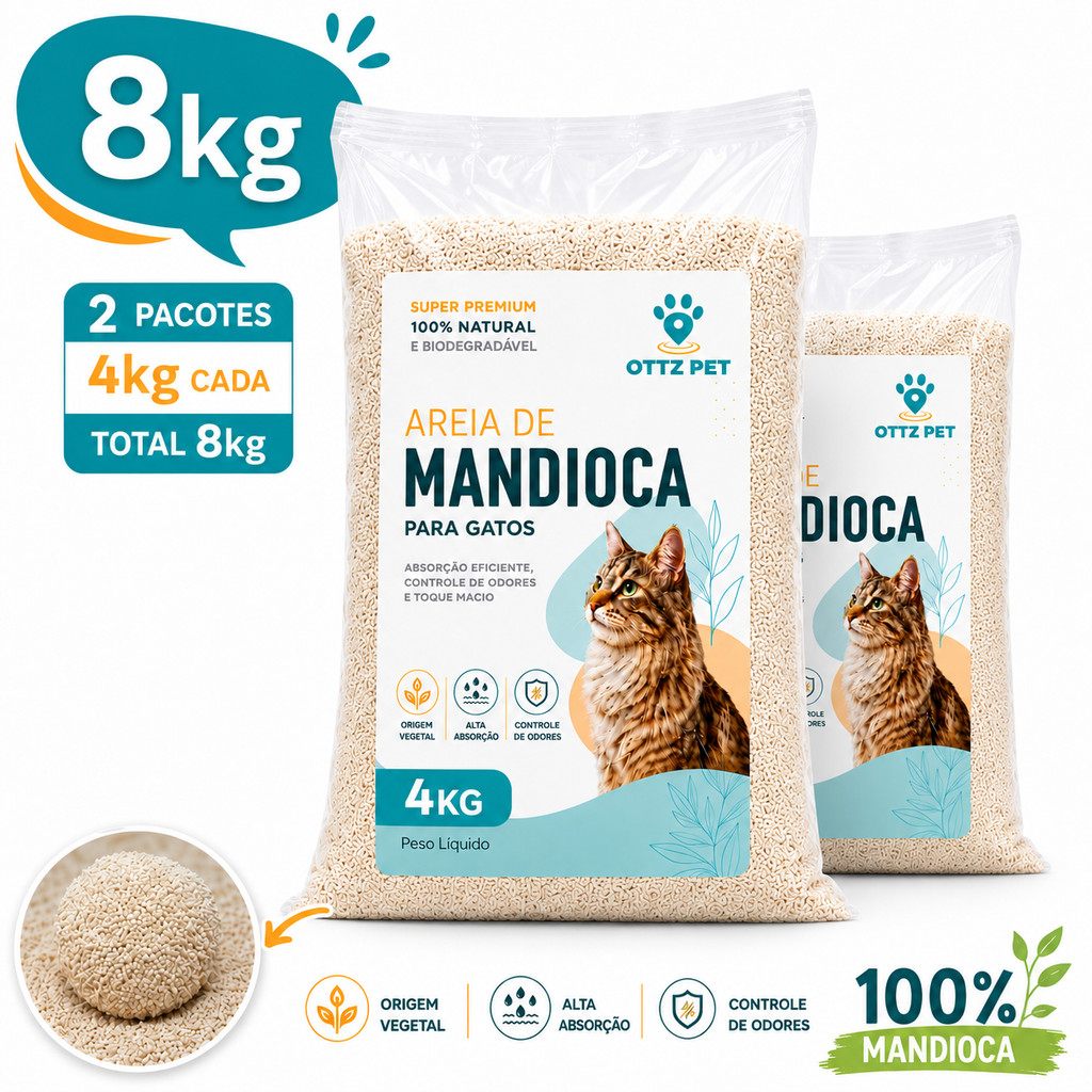  Areia  Ottz Pet 8kg Mandioca Natural Super Premium Anti Odor Gatos