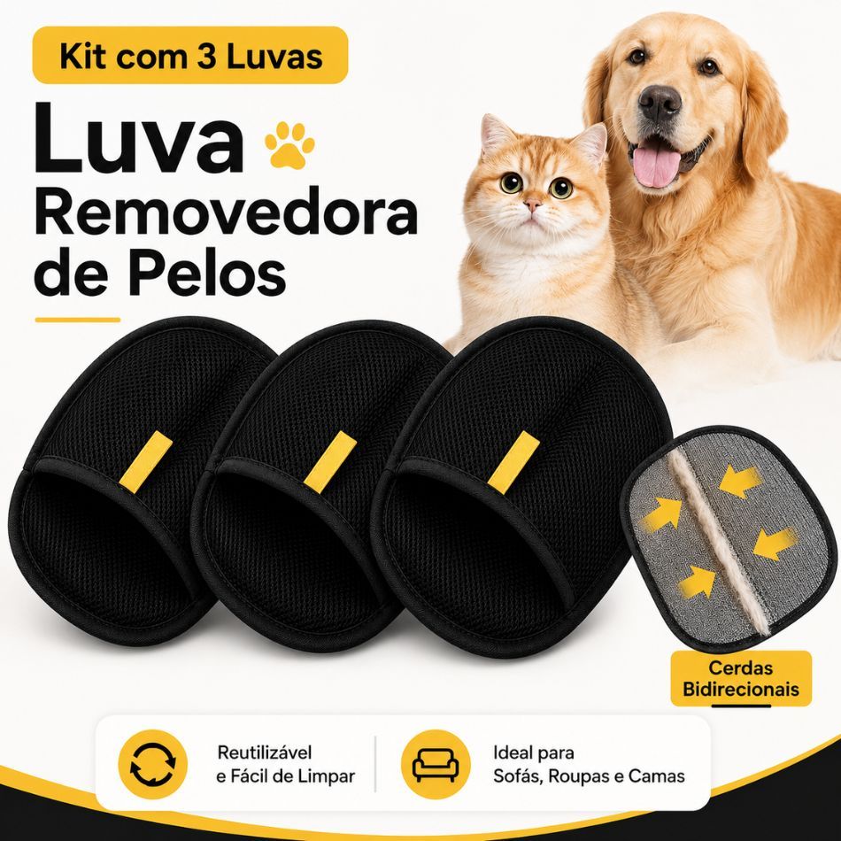 Kit 3 Luvas Removedoras De Pelos Mágica Pet Casa | Atrito