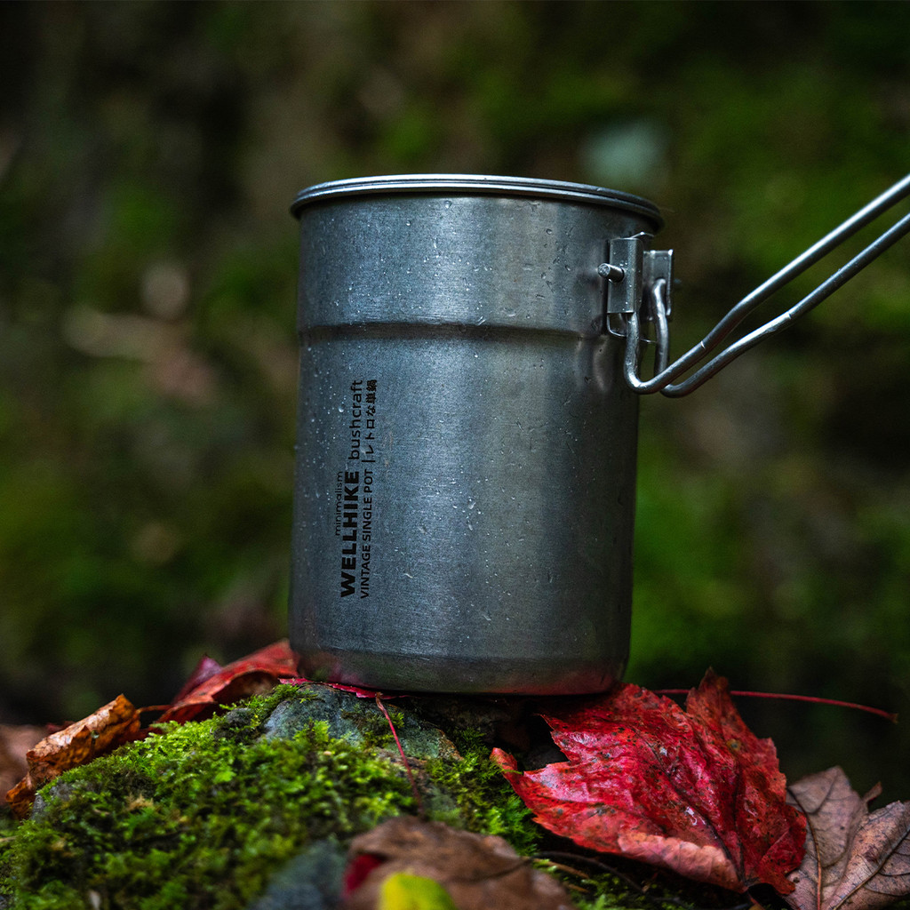 WELLHIKE Retro aço inoxidável único pote ao ar livre BC acampamento panelas solo caminhadas macarrão instantâneo 1L copo