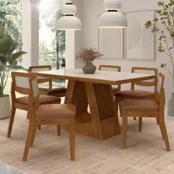 Mesa Santiago Com 6 Cadeiras Sextavada Frei/off/corino Caramelo - M.a