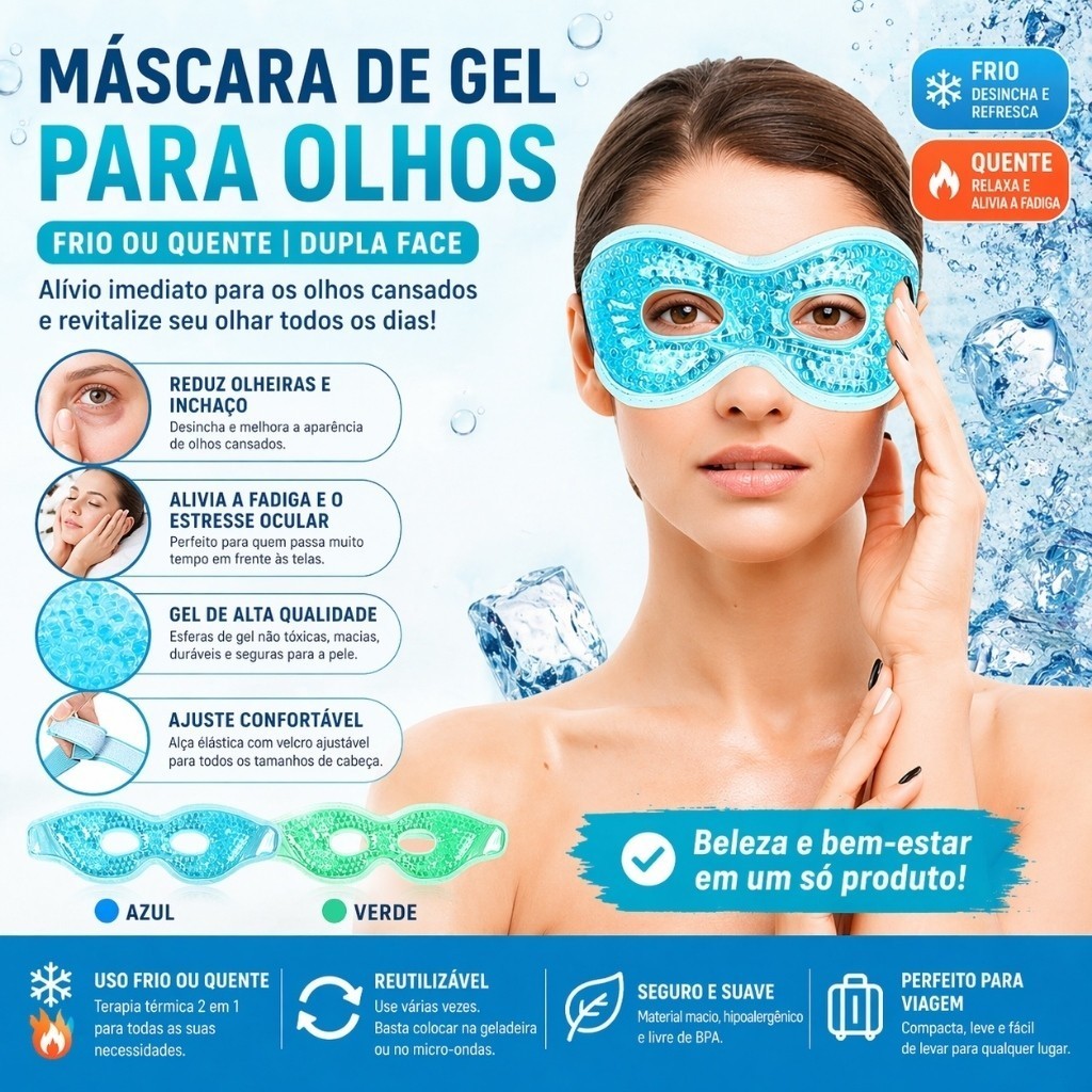Máscara de Gel Térmica para Olhos Terapia Quente e Fria Alívio de Olheiras Inchaço e Relaxamento SPA em Casa Pronta Entr