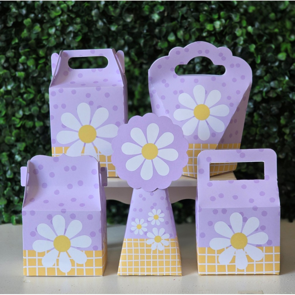 Kit Caixinhas MARGARIDAS LILÁS para festa infantis lembrancinhas de aniversario mimos decoração personalizados do tema