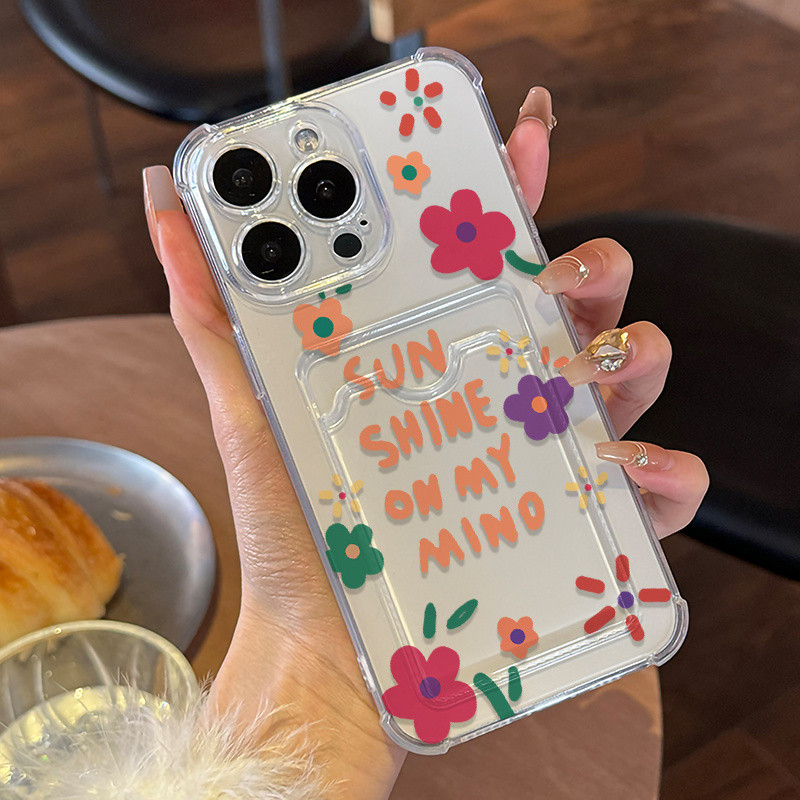 Capinha flores colorida transparente com cartãoa Anti-impacto Para Samsung A07 A16 A17 S25 PLUS EDGE A14 A54 A55 A35 A23
