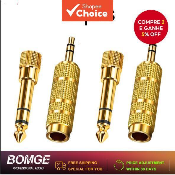  4 unidades Adaptador de áudio estéreo 6,35 mm macho para 3,5 mm fêmea para fone de ouvido/caixa de som