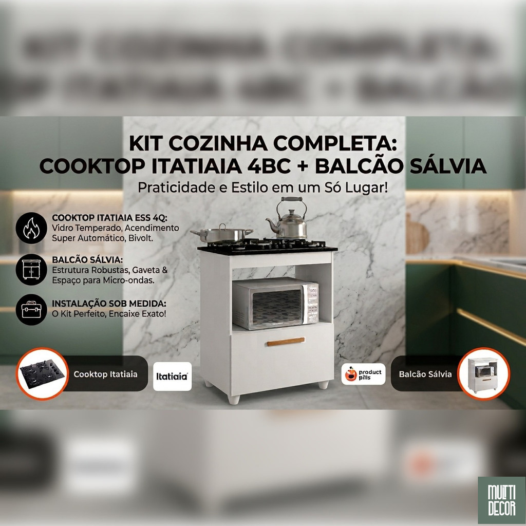 Balcão para Cooktop Sálvia com Cooktop Incluso | Design Elegante