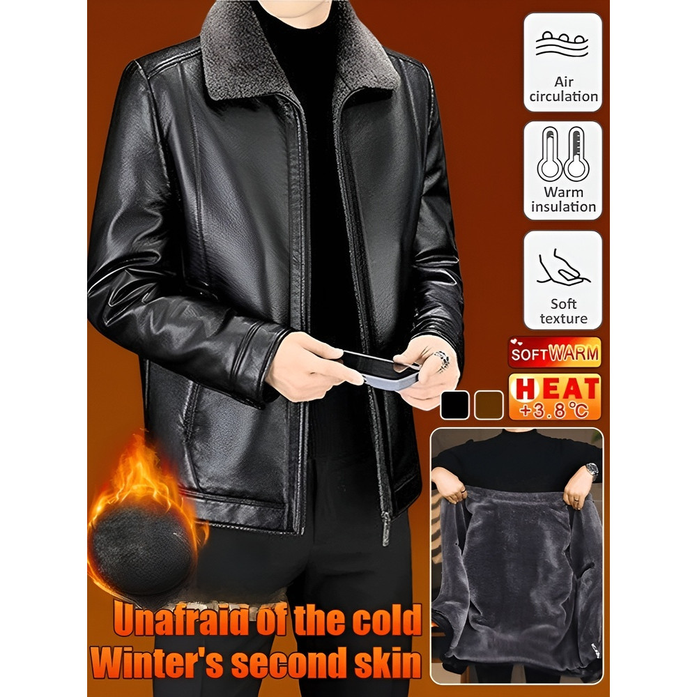 [Proteção Contra o Frio] Jaqueta Masculina Forrada/Jaqueta de Couro para Dias Frios