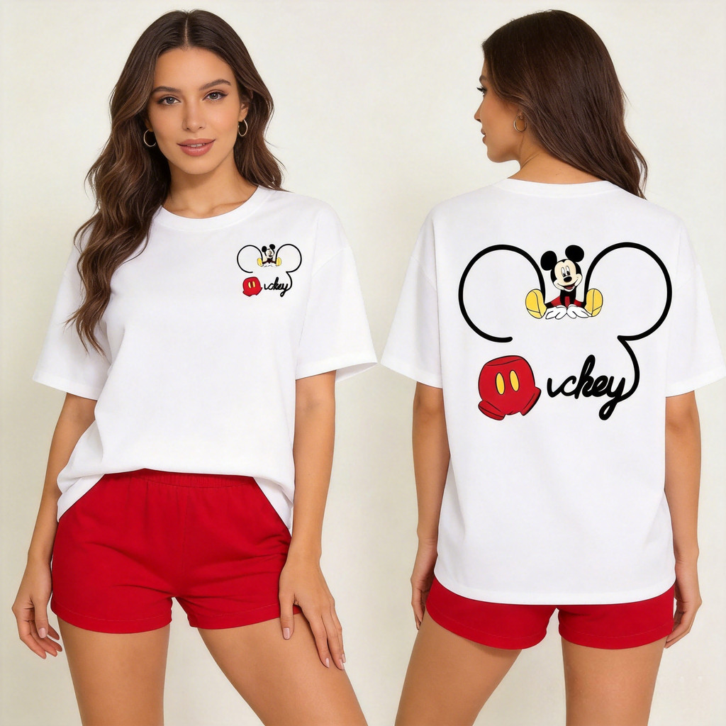 Camiseta Feminina Oversized Pijama Estampa Personagem Frente e Costas - T-shirt Casual Confortável. Super Promoção!