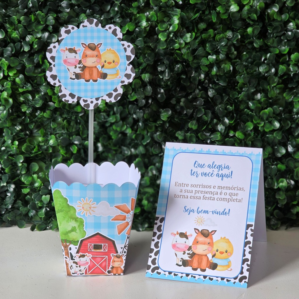 Centros de mesa + Plaquinhas FAZENDINHA AZUL MENINO festa infantil lembrancinhas de aniversario decoração personalizados