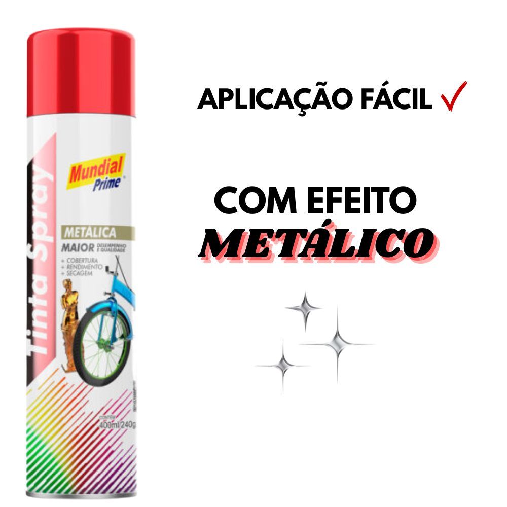 Spray De Tinta Metálica Vermelho 400ML Mundial Prime · foto 2