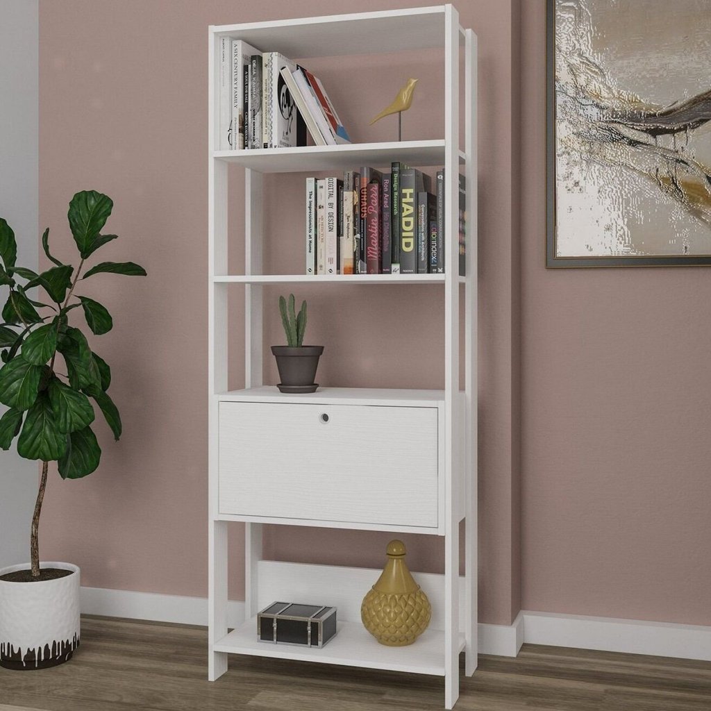 Estante de Livros Industrial 63CMX166CM 4 Prateleiras 1 Porta Match Branco Branco