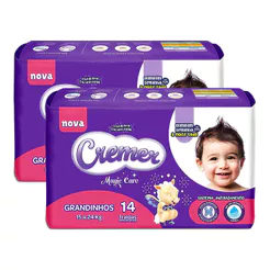 Kit 2 Fralda Cremer Magic Care Grandinhos Pacote Jumbo 14 Unidades Descartáveis