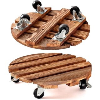 HOHY Conjunto de 2 Suportes para Plantas de 12" com Rodas, para Plantas de Madeira Resistente com 2 Rodas Girató