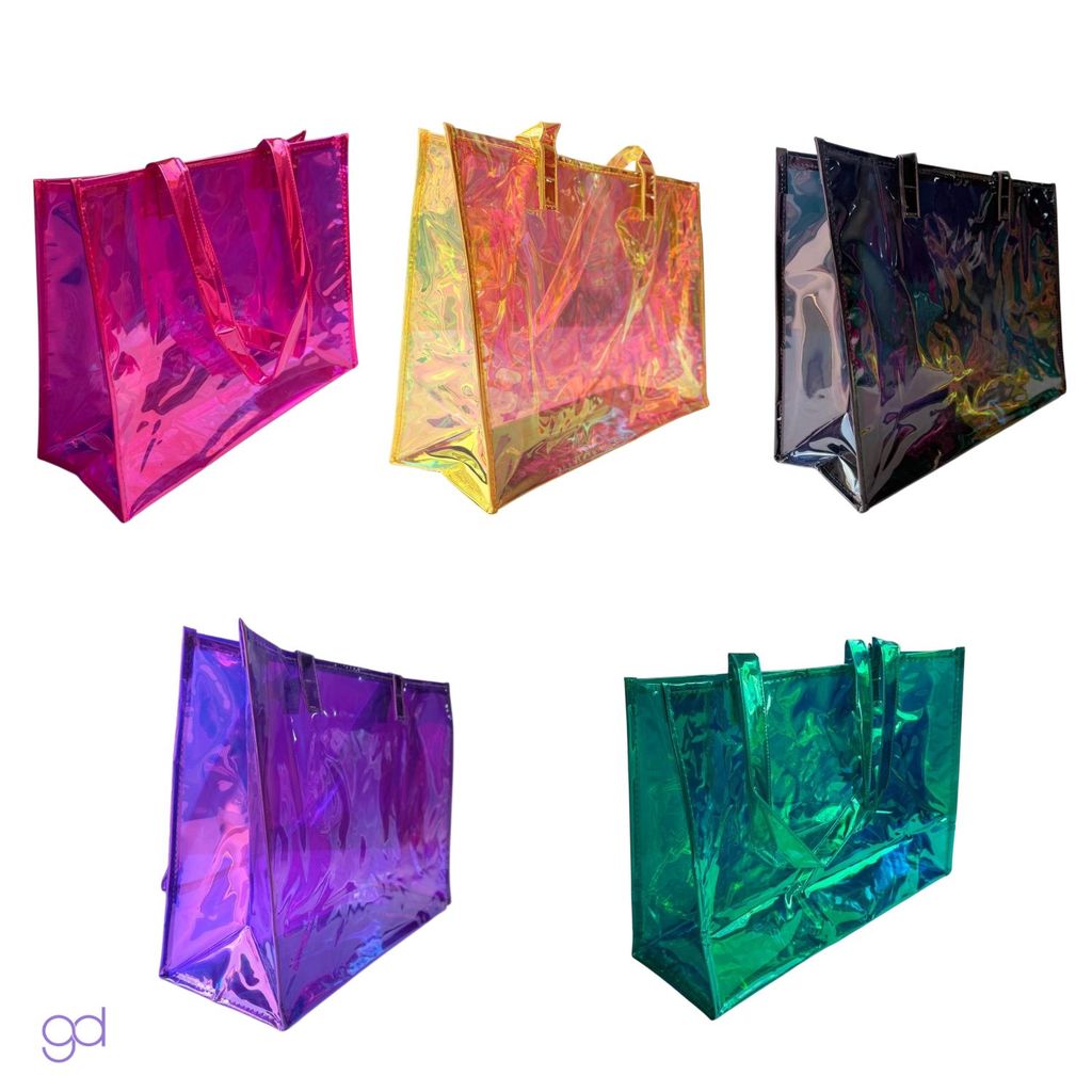 Bolsa Transparente Grande Holográfica Sacola PVC Multiuso Mercado Praia Feira