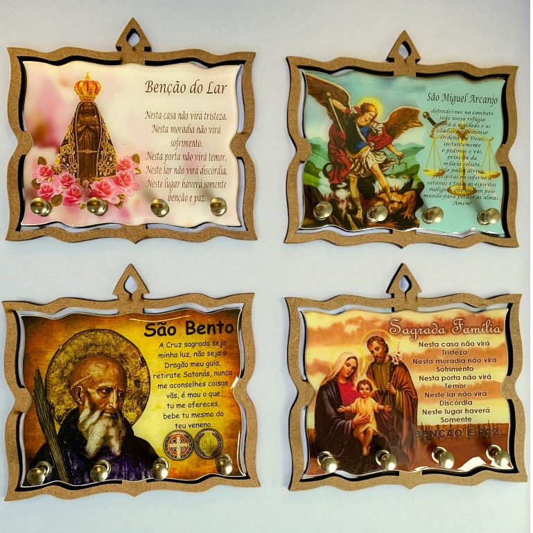 Porta Chaves MDF Resinado Nossa Senhora Aparecida Sagrada Familia e outros Santos Católicos Decoração Religiosa