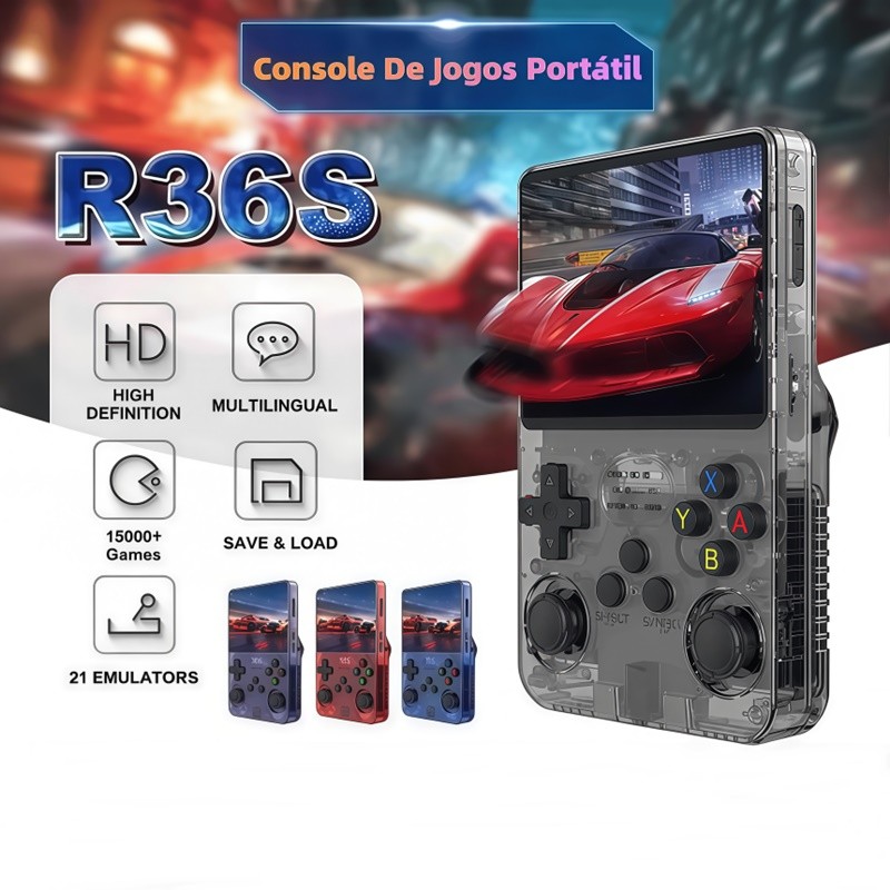Console Portátil R36S + de 15.000 Jogos Vídeo Game 64g Linux Tela IPS 3.5 Polegadas a Pronta Entrega janoclick