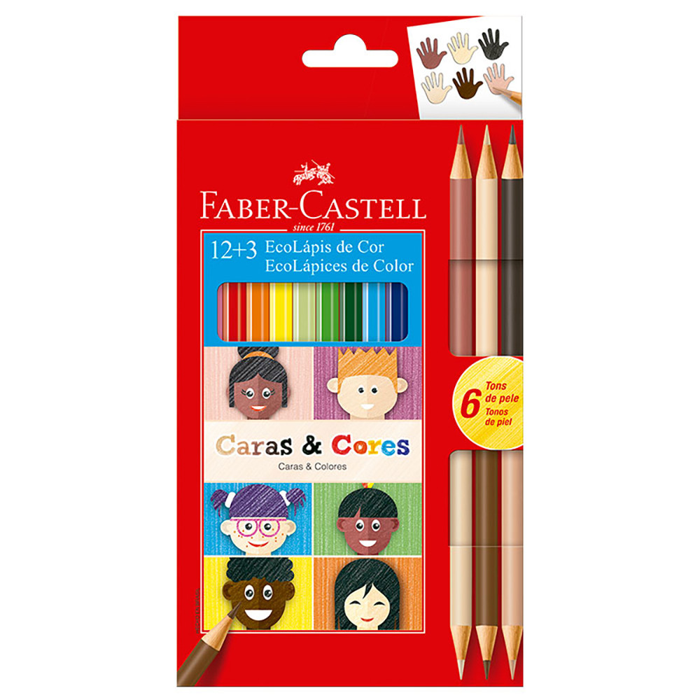 Lápis de cor 12 cores + 3 lápis bicolor Caras e Cores 120112CC\112621 Faber-Castell