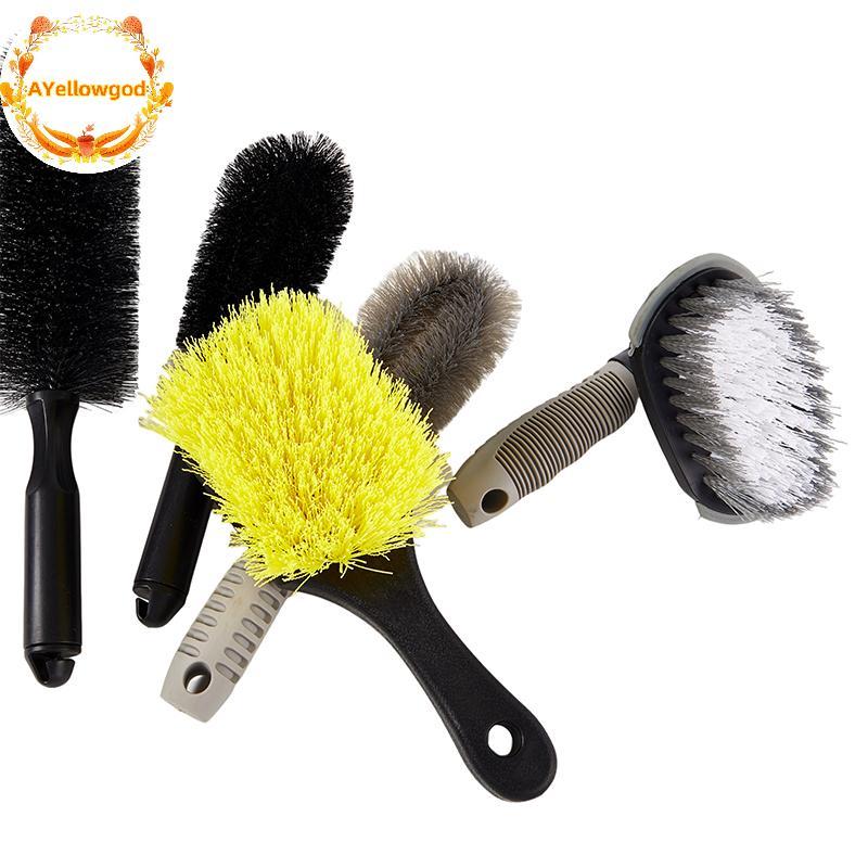 AYellowgod Escova De Limpeza De Automóveis Com Cabo Curto Pneu De Pele Macia Roda De Automóvel Tru Liga De Motocicleta B