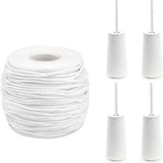 Corda de Elevação para Persiana Surf Turtle, 54 Jardas, 2mm, Branca, Trançada, e 4 Peças de Puxadores de Madeira para Co