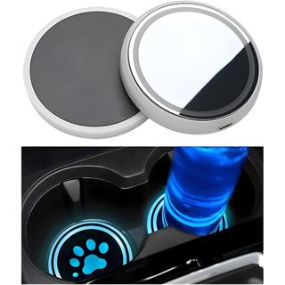 2 Peças de Luz LED para Porta-Copos de Carro, Base para Porta-Copos de Veículo Recarregável por USB com 7 Cores Mutáveis