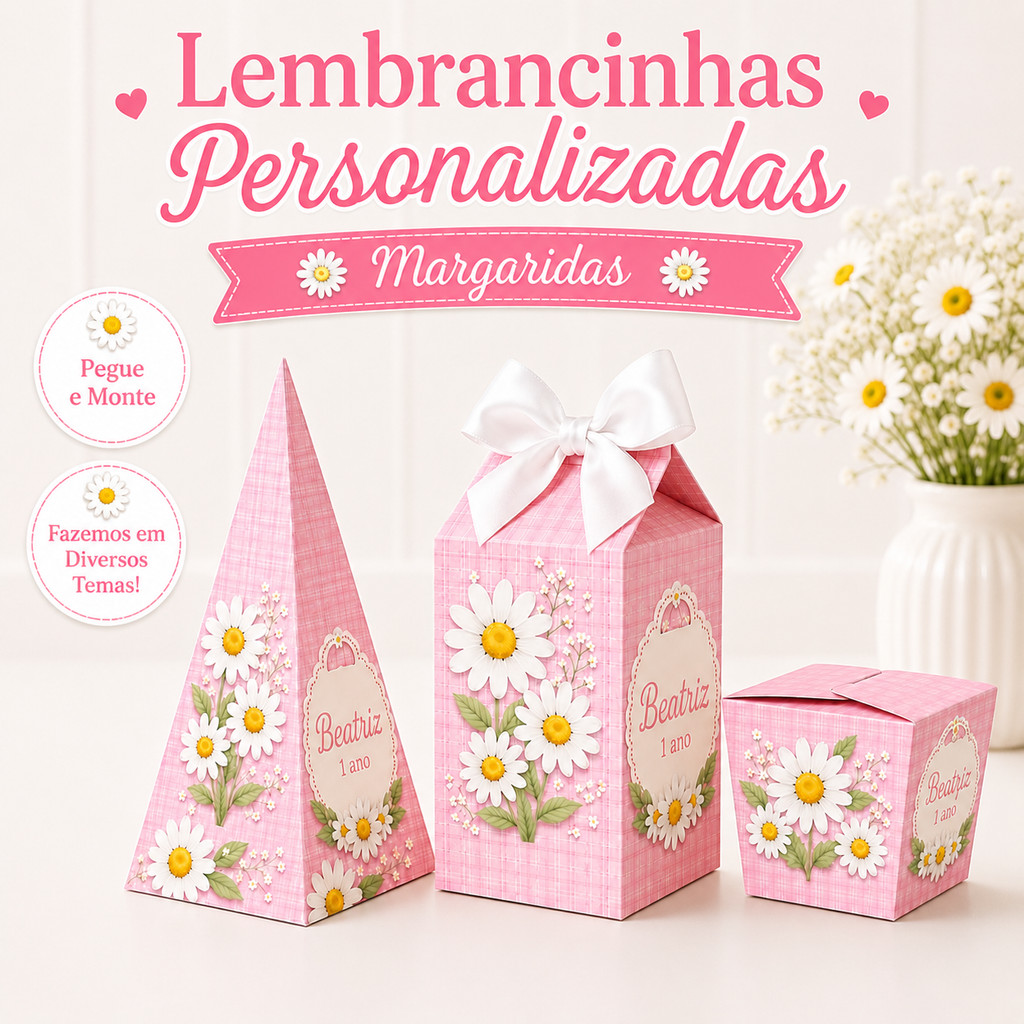 Kit Festa Margarida Personalizado | Lembrancinha de Festa | Caixinhas | Aniversário Infantil