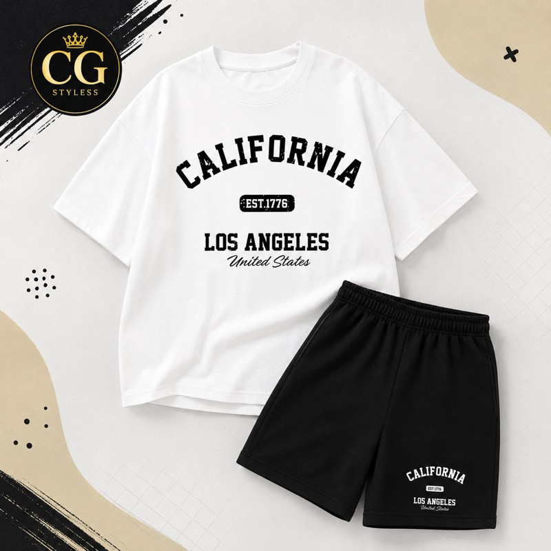 Conjunto Masculino Camiseta e Short Moletinho infantil California Roupa de Verão Menino Casual Confortável Tam 2 ao 16