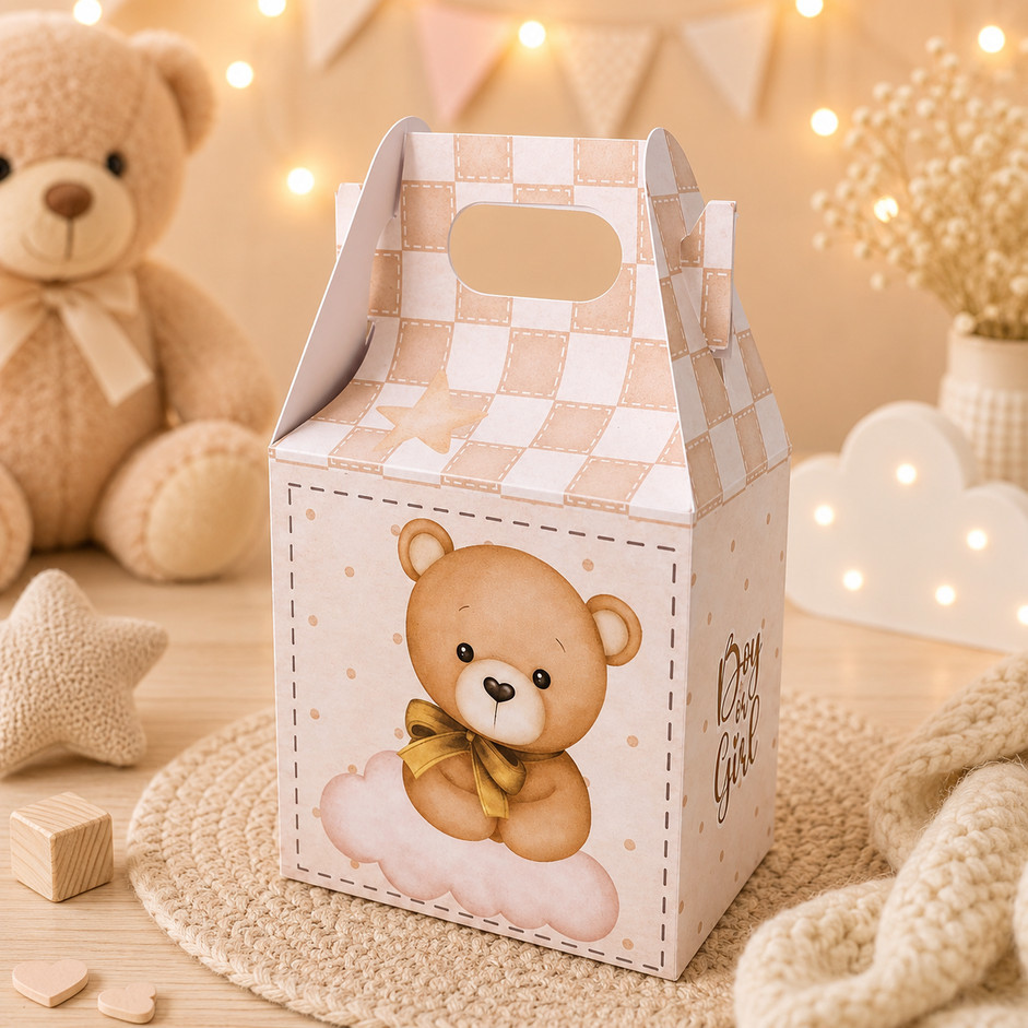 Kit 10/20/30 Maletas Ursinho Luxo - Caixinhas Lembrancinha Chá Revelação Infantil (Pegue e Monte)