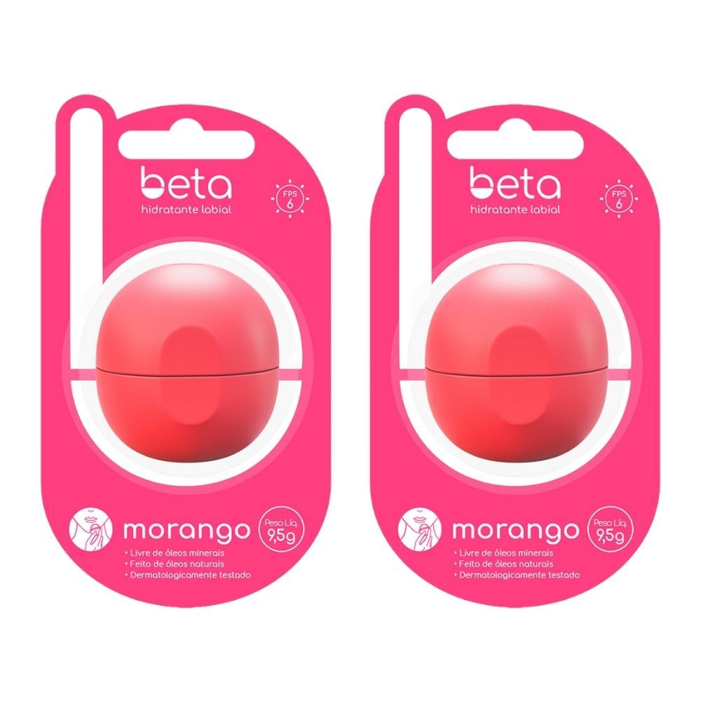 Kit 2 Hidratante Labial Beta Morango FPS 6 9,5g