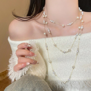 Gypsophila Pérola Colar Feminino Luz Luxo Dupla Camada Empilhado Outono E Inverno Longo Camisola Corrente Acessórios