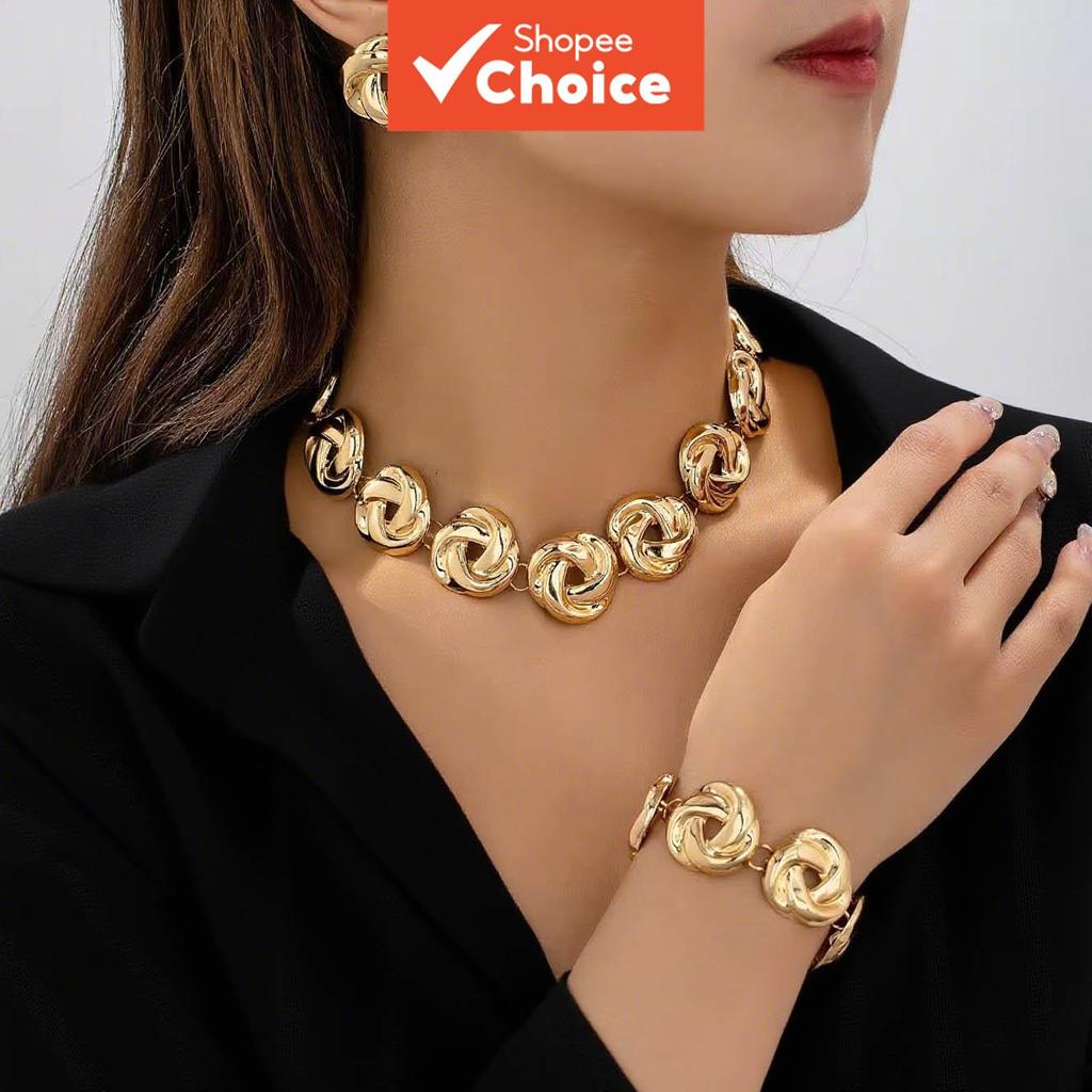 Bobina Geométrica Argola Colar Pulseira Brinco Conjunto Vintage Jóias Femininas