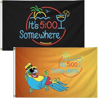 Pack of 2 It's 5 O'Clock Somewhere Flag 3x5 Ft Sign Outdoor Tropical Summer Holiday Novelty Party Parrot House Outside S