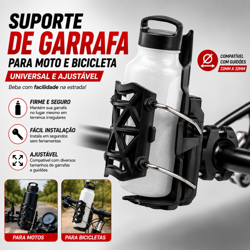 Suporte de garrafa de água para motocicleta com guidão ajustável, suporte de copo durável e universal para bicicleta