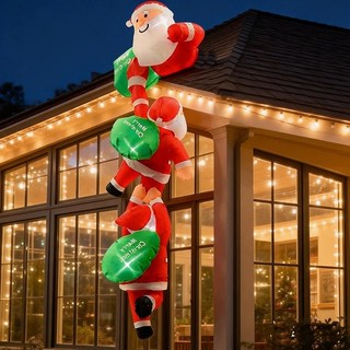 Decorações Infláveis de Natal Suspensas de 2,4M (8FT) - Papai Noel Escalando a Parede com Saco de Presentes - Decorações