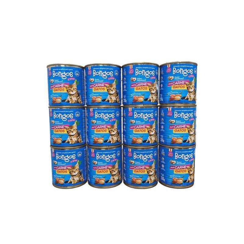 Kit 12 Latas Ração Úmida Para Gatos sachê Bongos Sabor Carne com 280g cada