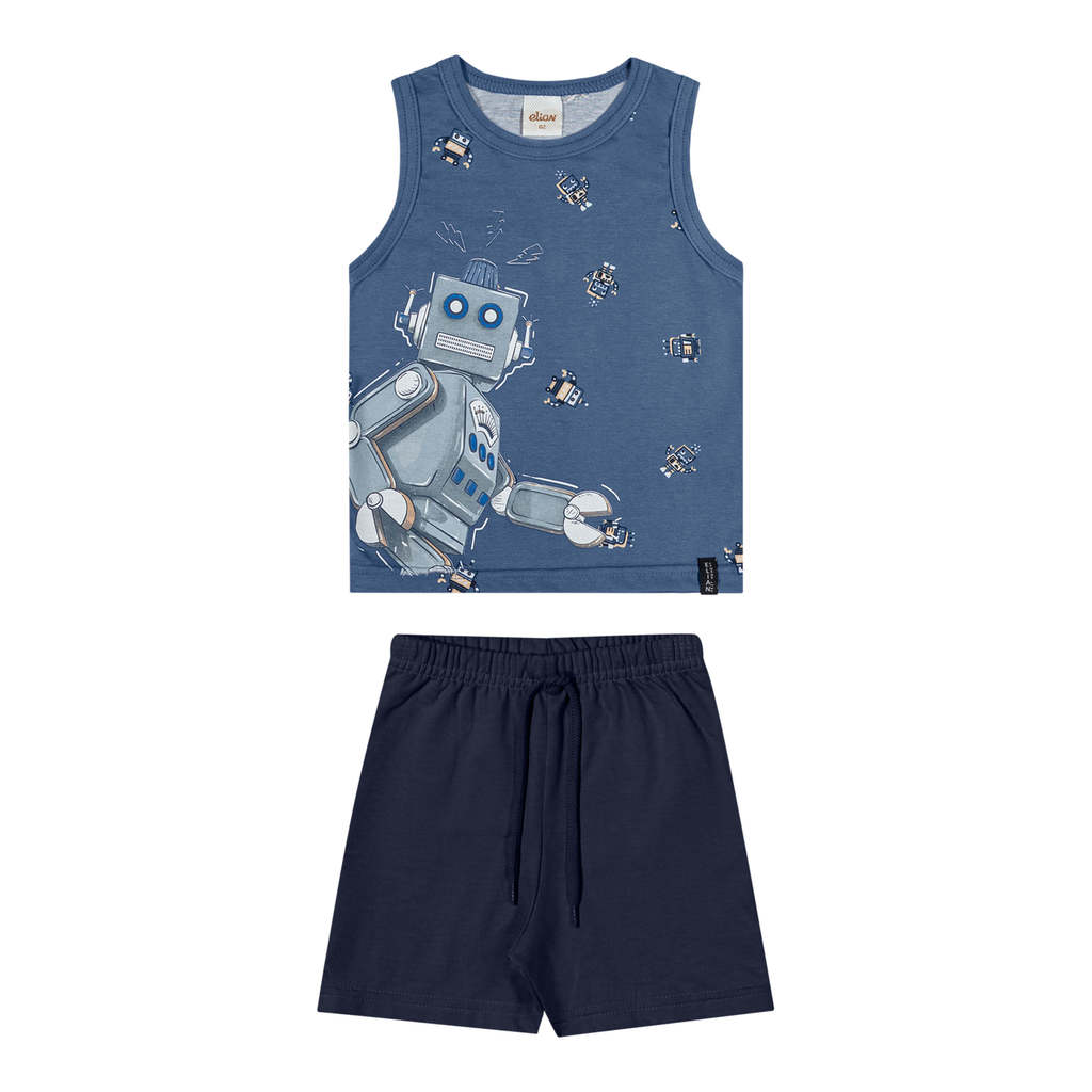 Conjunto Infantil Menino Robôs Elian Azul