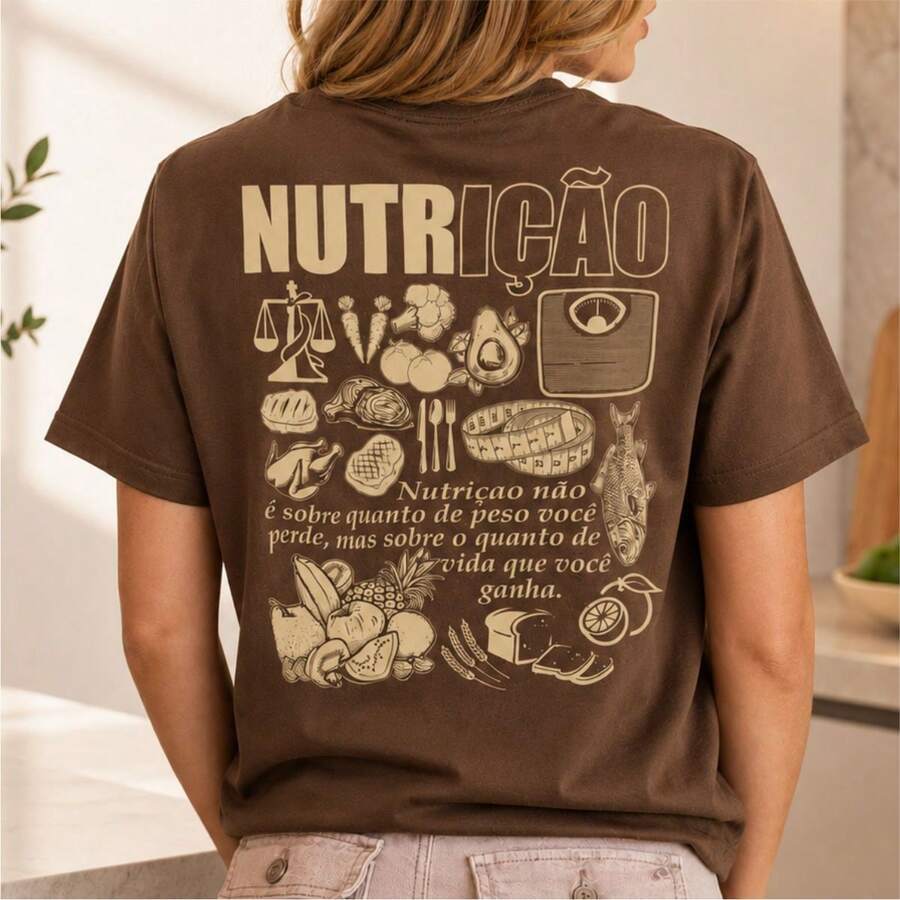 Camiseta Feminina Nutrição camisa Manga Curta 100% Algodão