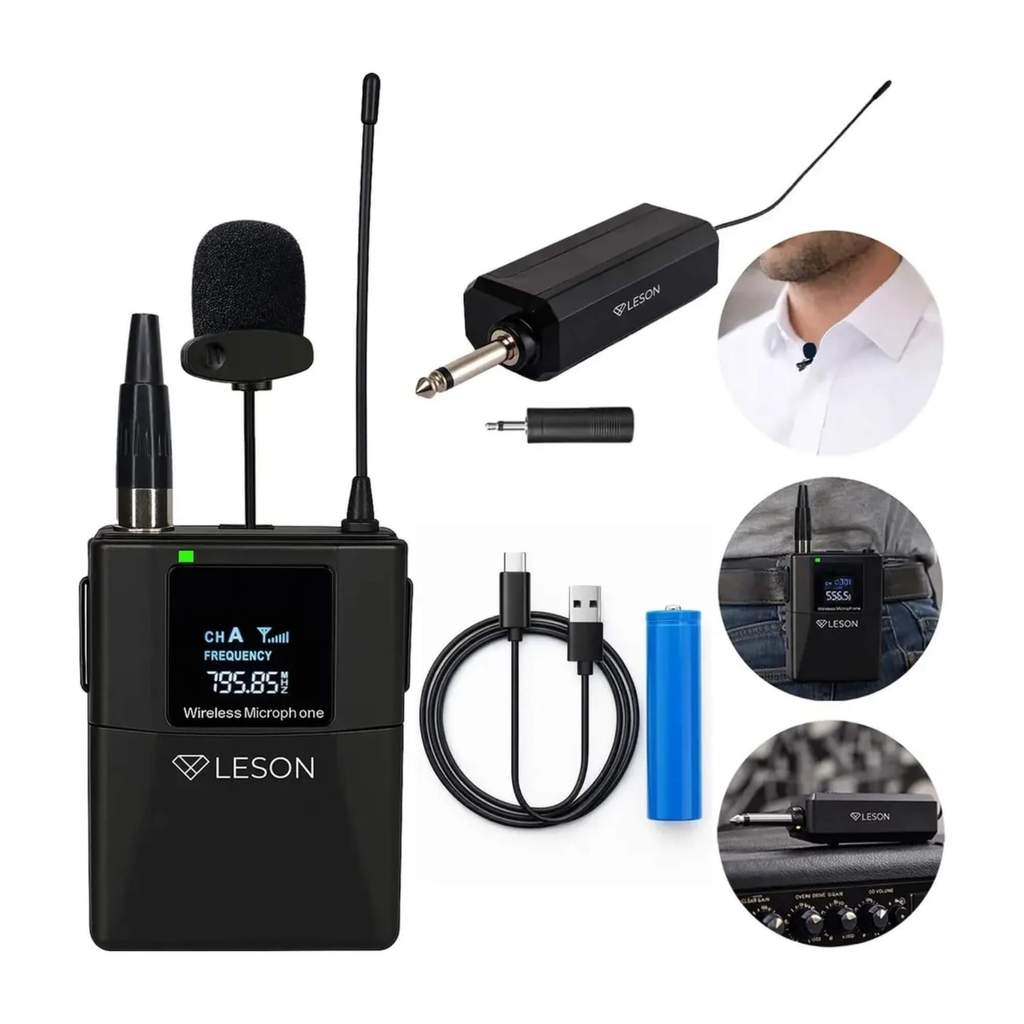 Microfone Sem Fio Lapela Party Voice P10 Portátil Preto + Adaptador P2 Leson - 2NS001CLP