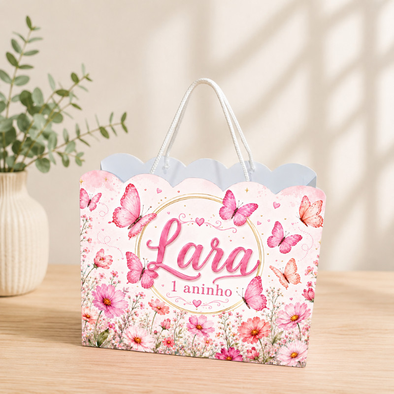 Sacolinha Personalizada Jardim das Borboletas Pegue e Monte Lembrancinha Aniversário Infantil Mimos Festa