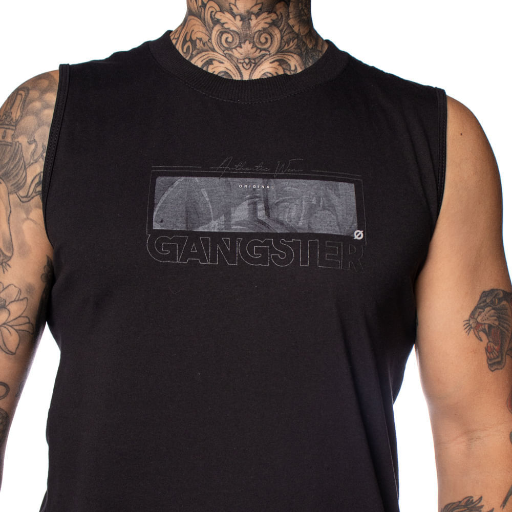 Regata Masculina Gangster Estampa Emborrachada Preto · foto 2