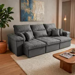 Sofá Retrátil/Reclinável Trento 2,30m Suede Velut Cinza c/ Molas no Assento - King House