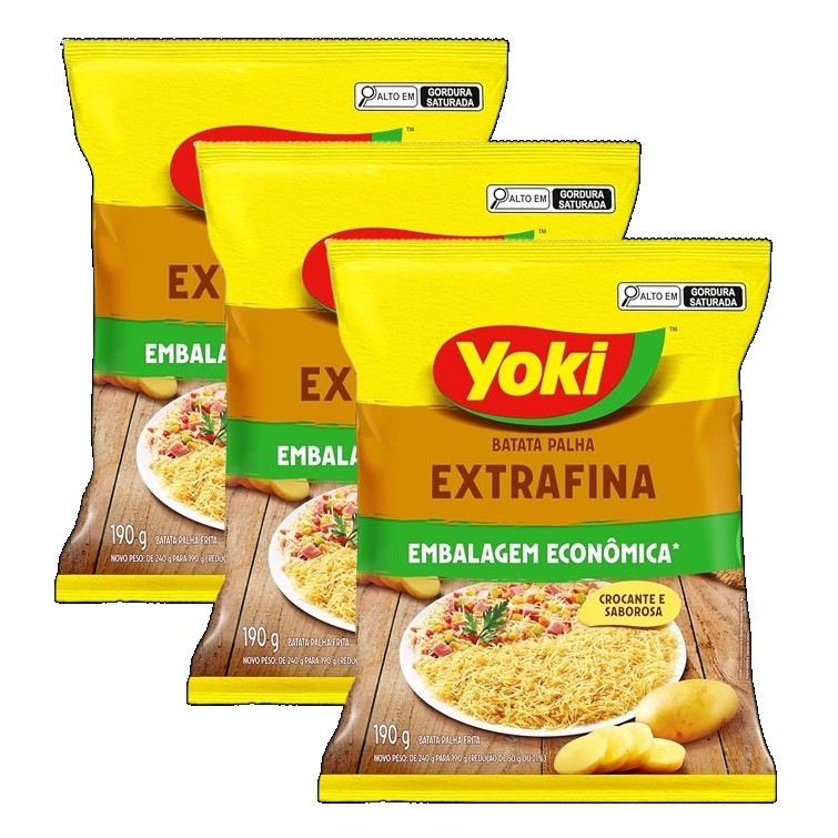 kit 3 Batata Palha Frita Extrafina Yoki Pacote 190g Embalagem Econômica