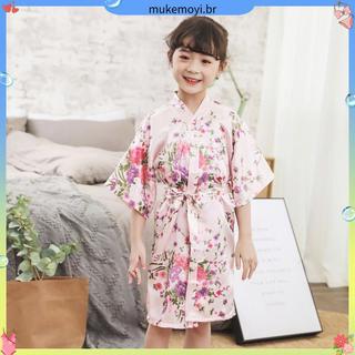 Meninas pijamas estilo fino crianças camisola verão gelo seda Cardigan pequeno roupão Floral