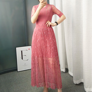 Uma pessoa uma plissado ST002 vestido mágico renda gaze vestido plissado verão manga curta idade-reduzindo mais magro ol