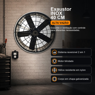 EXAUSTOR DE 40CM GALVANIZADO COM DIMMER CONTROLE DE VELOCIDADE PARA CHURRASQUEIRA,RESTAURANTES,COIFAS,PINTURAS