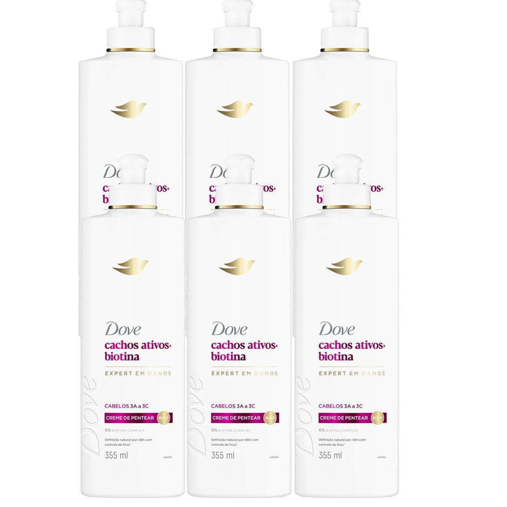 Kit 6 Cremes De Pentear Cachos Ativos + Biotina Dove 355ml