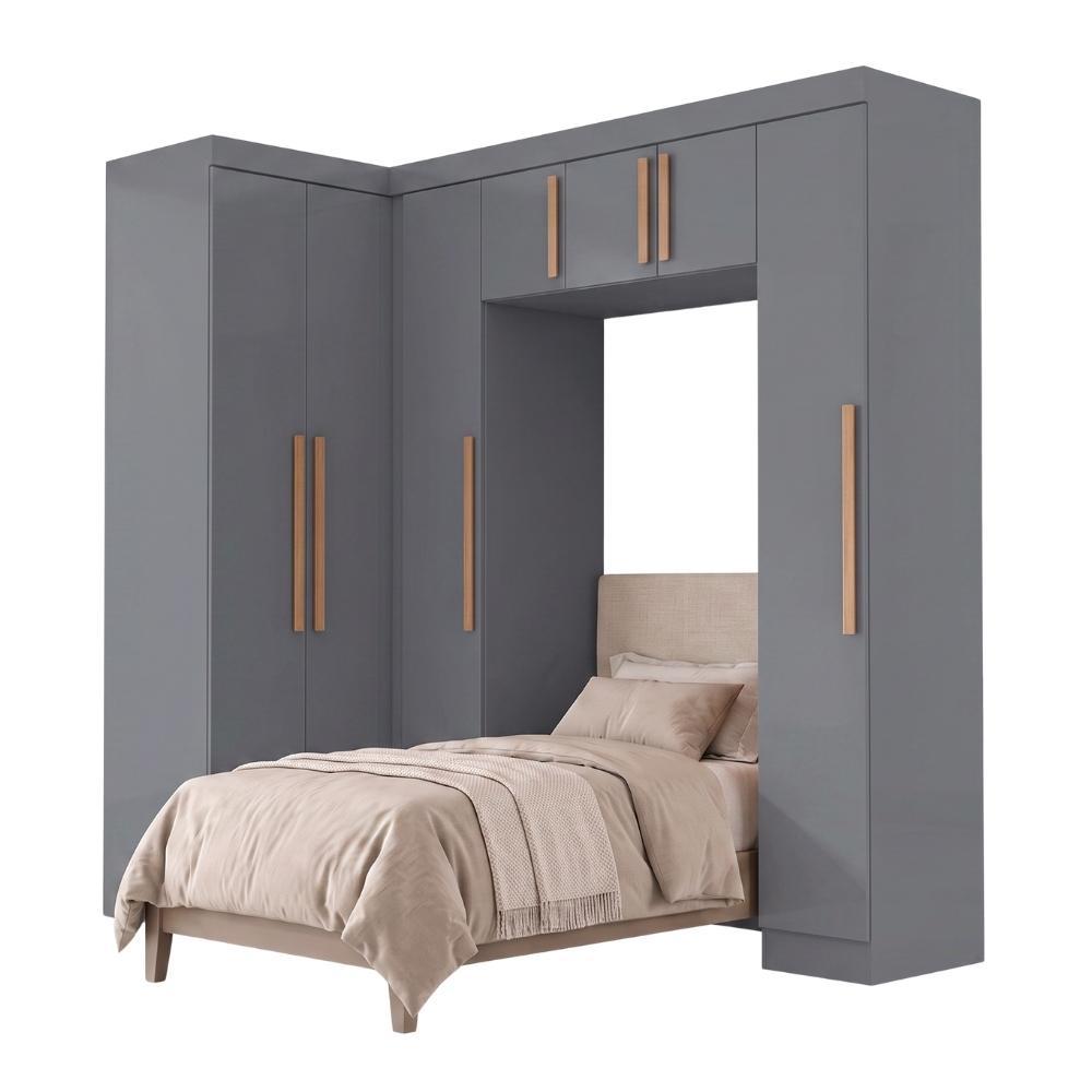 Guarda Roupas Modulado Closet de Canto Quarto Completo 7 Portas Espaço Cama Solteiro 0,88m Madrid