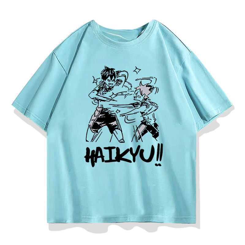 Camiseta Infantil de Manga Curta com Estampa Gráfica do Anime Haikyuu, Corte Solto, Gola Redonda, Para Estudantes, Brinc