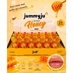 Box c/24un Lip Gloss Labial Honey JMY- YoyoMaqui Hidratante Vitamina E Ação Antioxidante com ou sem Pingente